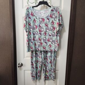Women's Hello Kitty And Friends By Sanrio Light Green And Pink Pajama Set XL